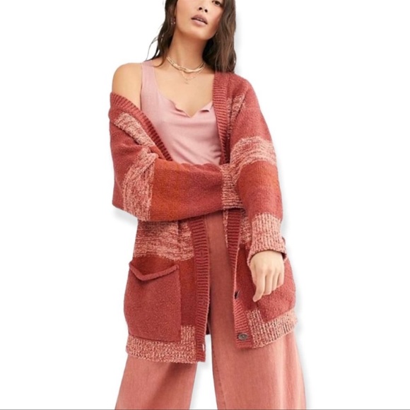 Free People Southport Beach Cardigan Small Striped Oversized - Picture 2 of 9